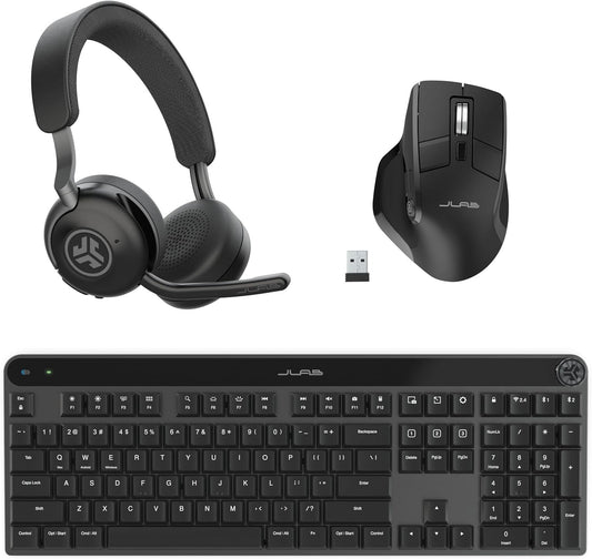 JLab Epic Work Bundle, Epic Work Wireless Headset, Epic Mechanical Keyboard and Epic Wireless Mouse